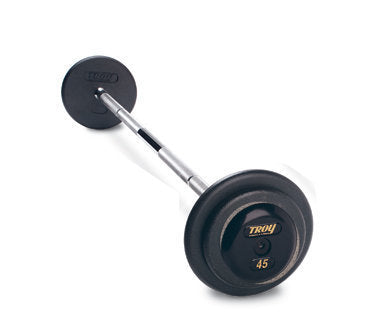 TROY Pro-Style Straight Barbell with Black Iron Plates, Chrome Bar, and Black Rubber Endcaps
