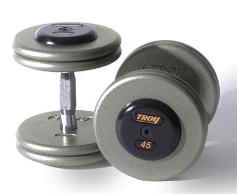 TROY Pro Style Dumbbells with Grey Plates, Contoured Handle, and Rubber Endcaps (pairs)